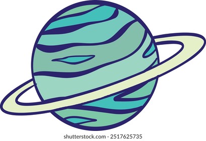 Planeta Saturno Verde com anéis ilustração de vetor de desenho animado sobre fundo transparente