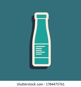 Green Sauce bottle icon isolated on green background. Ketchup, mustard and mayonnaise bottles with sauce for fast food. Long shadow style. Vector.