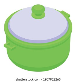 Green saucepan icon. Isometric of green saucepan vector icon for web design isolated on white background