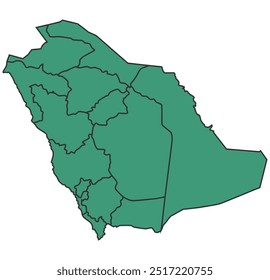 Verde Arábia Saudita Mapa simples com estados contorno da fronteira vetor