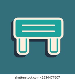 Green Sauna wood bench icon isolated on green background. Long shadow style. Vector