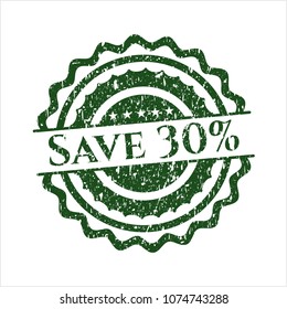  Green Save 30% distressed rubber seal with grunge texture