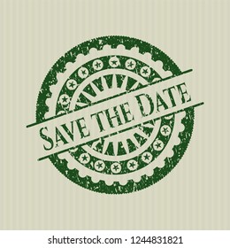 Green Save the Date distressed grunge seal