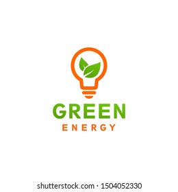 Green Save Energy Logo Design Concept. Bulb and Plant Icon Illustration