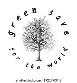 Mano del logo de Green Save - dibujado, concepto, vector