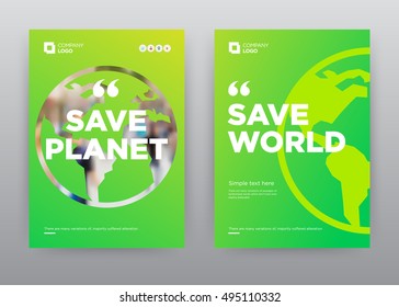 Green Save World Planet Globe Icon Economy Business Corporate roll up annual report brochure flyer design template stock vector, Leaflet abstract flat background, layout A4, 2016, catalog, booklet