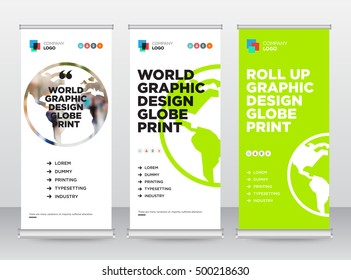 Green save world Planet Icon Circle Shapes Modern Exhibition Advertising Trend Business Roll Up Banner Stand Poster Brochure flat design template creative concept. Publication. Stock vector. EPS