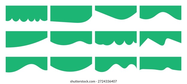  Borde festoneado verde sin fisuras simples bordes y divisores conjunto, adorno de volante vintage y patrón de ajuste de cinta para el Sitio web, App. Aislado sobre fondo blanco.