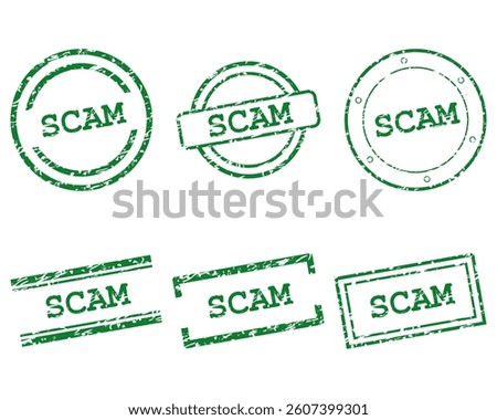 Green scam stamps on white