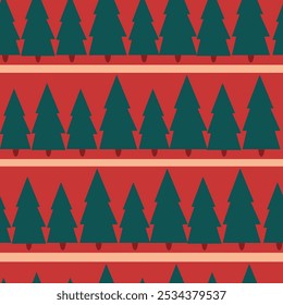 Patrón transparente escandinavo verde con árboles de Navidad, solicitudes de patrón o ilustración de stock de Vector plano rojo para Navidades para sstkFondos
