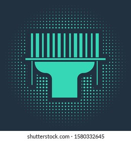 Green Scanner scanning bar code icon isolated on blue background. Barcode label sticker. Identification for delivery with bars. Abstract circle random dots. Vector Illustration