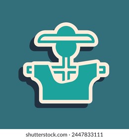 Green Scarecrow icon isolated on green background. Long shadow style. Vector