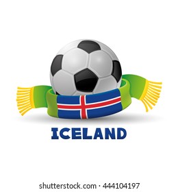 Green scarf with the flag of Iceland and soccer ball.