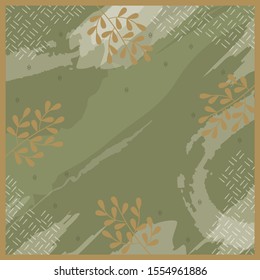 green scarf pattern with leaf and abstract design