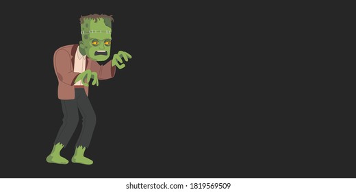 Monstruo aterrador verde - Frankenstein. Feliz Halloween. Banner con lugar para vector de texto