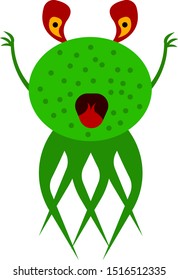 green scary monster with patterns of round spots halloween concept cartoon character for design on a white background
