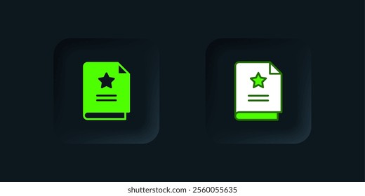 Green Scenario icon isolated on black background. Script reading concept for art project, films, theaters. Black square button. Vector