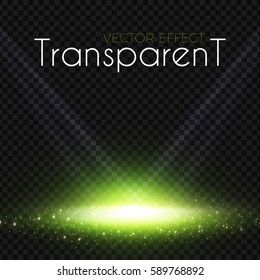 Green Scene Illumination. Transparent Spotlight with Shining Floor and Glitter. Light Effect. Vector illustration