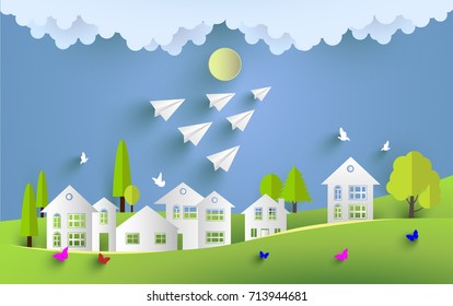 green scenery and beautiful living environment. design paper art and handicraft