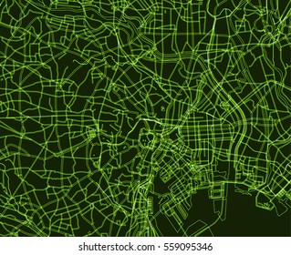 Green  Scheme Of The Tokyo, Japan. City Plan Of Tokyo. Vector Illustration