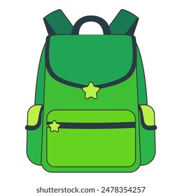 Ilustración de la mochila de la escuela verde aislada sobre fondo transparente