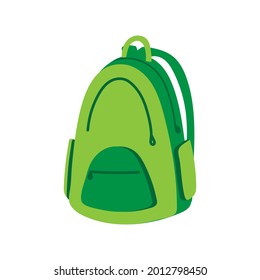 Green school backpack isolated on a white background. Simple vector flat illustration