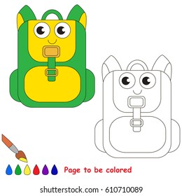 Green School bag to be colored, the coloring book for preschool kids with easy educational gaming level.