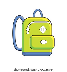 Green school bag or travel backpack isolated cartoon vector icon.