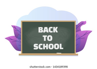 Green school board with text - Back to School. Vector illustration