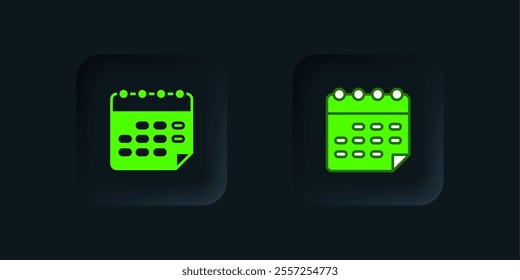 Green School timetable icon isolated on black background. Black square button. Vector