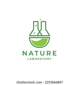 green science glass laboratory nature logo design vector icon illustration template