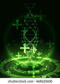 Green science template, DNA molecules background. Vector illustration.