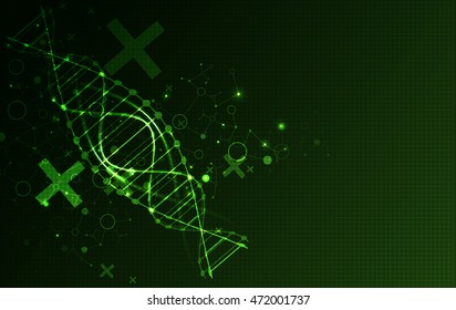 Green science template, DNA molecules background. Vector illustration.