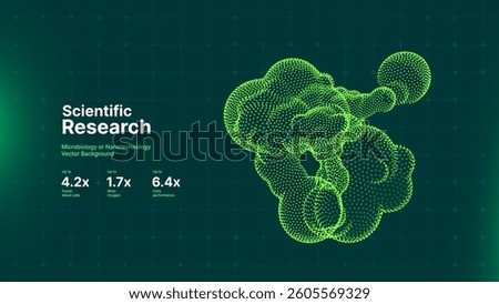 Green Scientific Nanoparticle or Microbiology Cell Structure Visualization Made of Glowing Dots Background. Ideal for Medical Science Research Concepts. Vector Illustration.