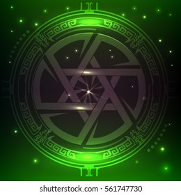 Green Sci-fi futuristic user interface. Star of David