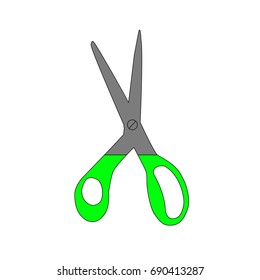 Green scissors. Flat design Vector illustration