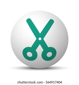 Green Scissors icon on white sphere