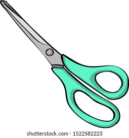 Green scissors, illustration, vector on white background.