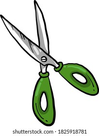 Tijeras verdes, ilustración, vector sobre fondo blanco