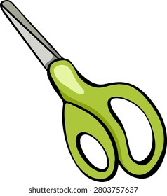 Green scissors office stationery for cutting paper school craft print layout icon. Vector illustration