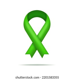 Green Scoliosis Ribbon. 3d Icon For Awareness, Cerebral And Mental Health. Cancer, Palsy And Celiac Diseases. Symbol For Charity On Transplant Of Organ. Global Day Of Donation. Vector.