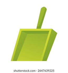 Green scoop for cleaning, collect trash and dirt flat icon. Dustpan household cleaning equipment. Vector flat illustration isolated on white background