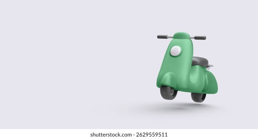 Green Scooter Icon Representing Urban Transport, Fast Delivery, And Eco-Friendly City Commuting In Minimal 3D Style. Vector Illustration.