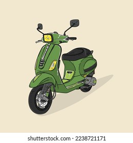 Green Scooter Matic vintage on Cream Background vector modern illustration