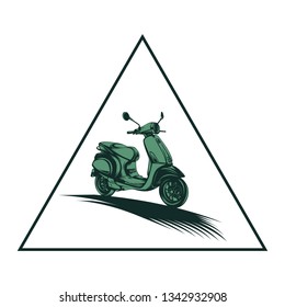 Green scooter with triangle badge logo