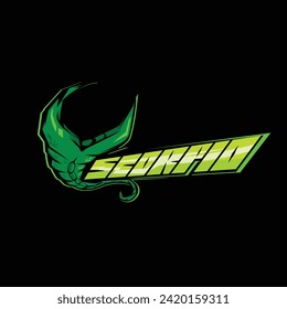 green Scorpion grab text esport and sport mascot logo design in modern illustration concept for team badge, emblem and thirst printing. Scorpion illustration on Green Background. Vector illustration