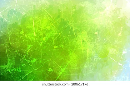 Green scratch brush strokes background. Vector version