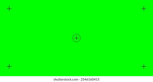 Green screen background with tracker marks. Suitable for chroma key technology in video production. Vector design for adding visual effects.