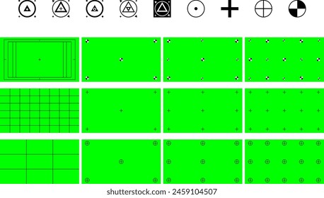 Fondos de pantalla verde. Marcadores de seguimiento de movimiento VFX. Diseño de Plantilla de pantalla verde. Video Video marcador de reemplazo. Ajuste de la Ilustración vectorial EPS 10