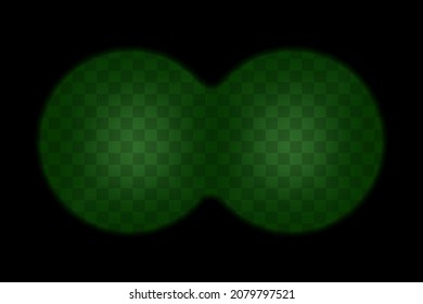 Green screen binocular viewfinder with transparent background. Spy night vision concept vector illustration. Retro optical frame. Realistic view with translucent gradient lens